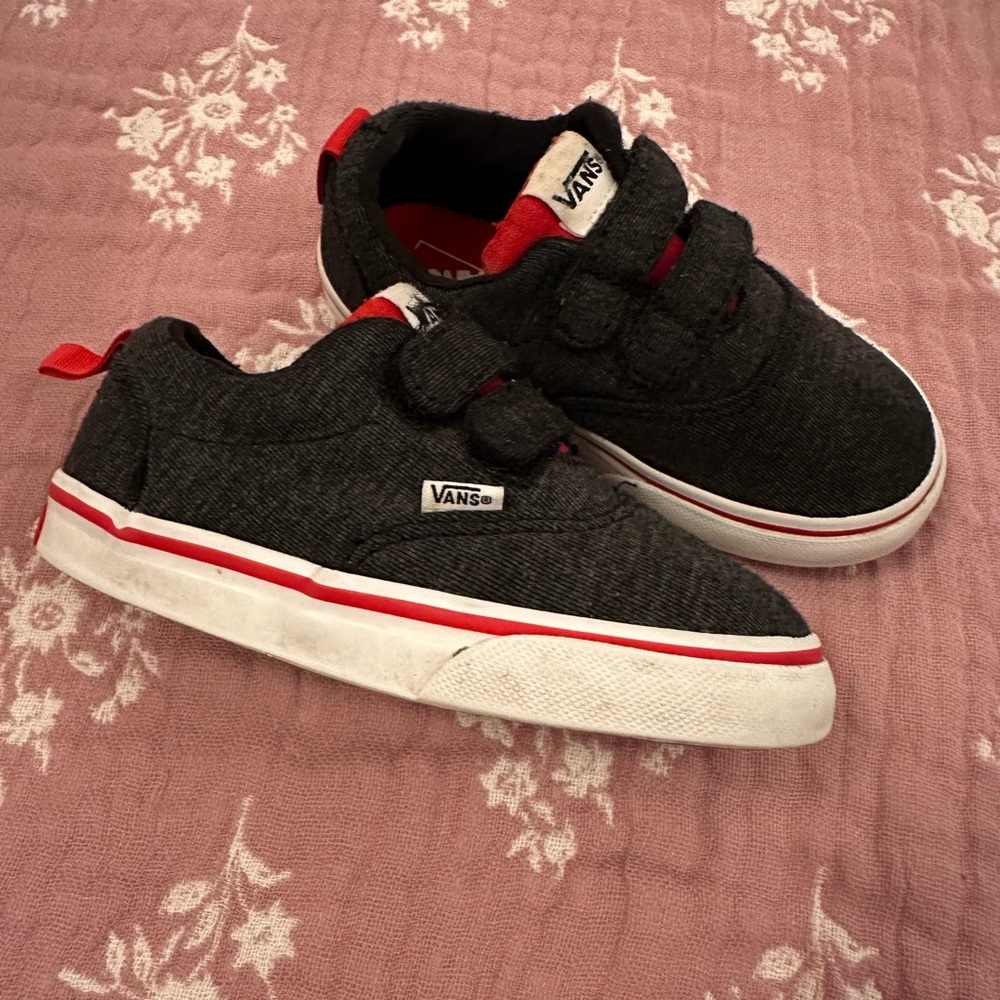 Vans Charcoal and Red Velcro Sneakers